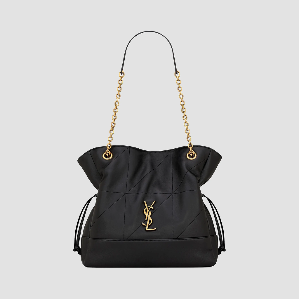 Quilted Drawstring Shoulder Bag | Gold Chain Detail