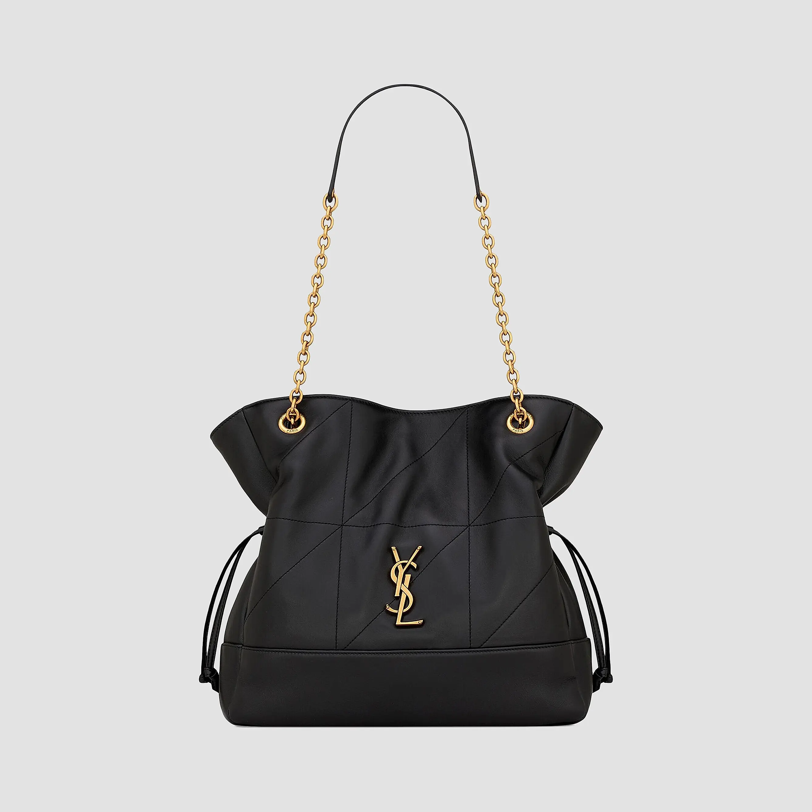 Quilted Drawstring Shoulder Bag | Gold Chain Detail