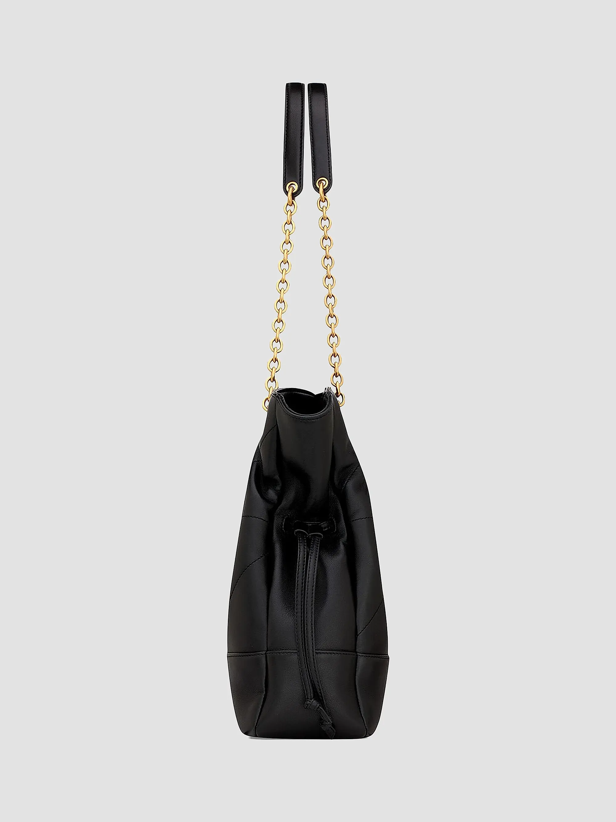 Quilted Drawstring Shoulder Bag | Gold Chain Detail