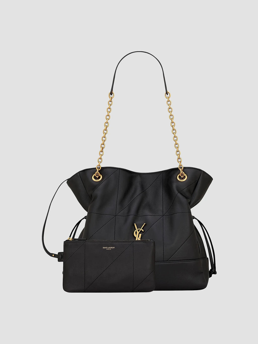 Quilted Drawstring Shoulder Bag | Gold Chain Detail