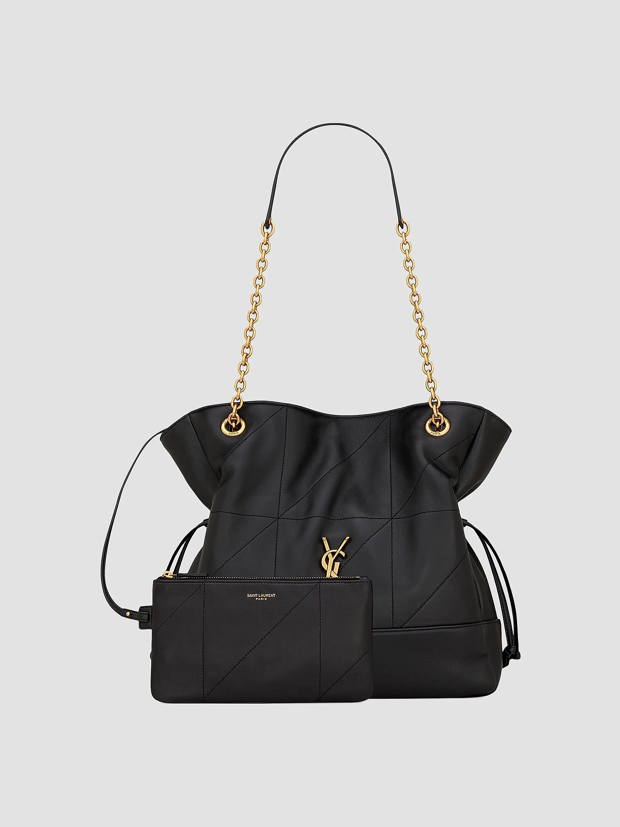 Quilted Drawstring Shoulder Bag | Gold Chain Detail