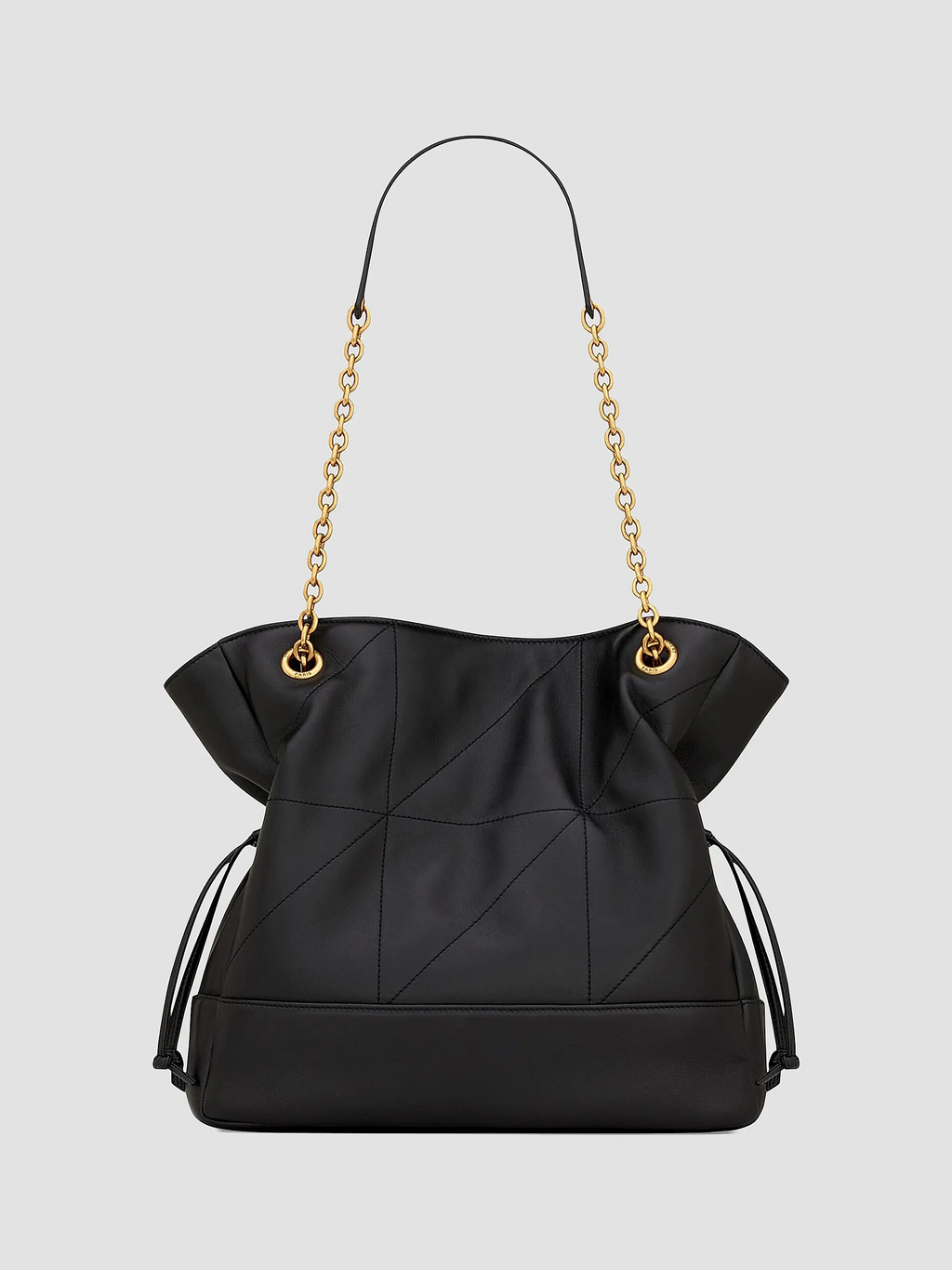 Quilted Drawstring Shoulder Bag | Gold Chain Detail