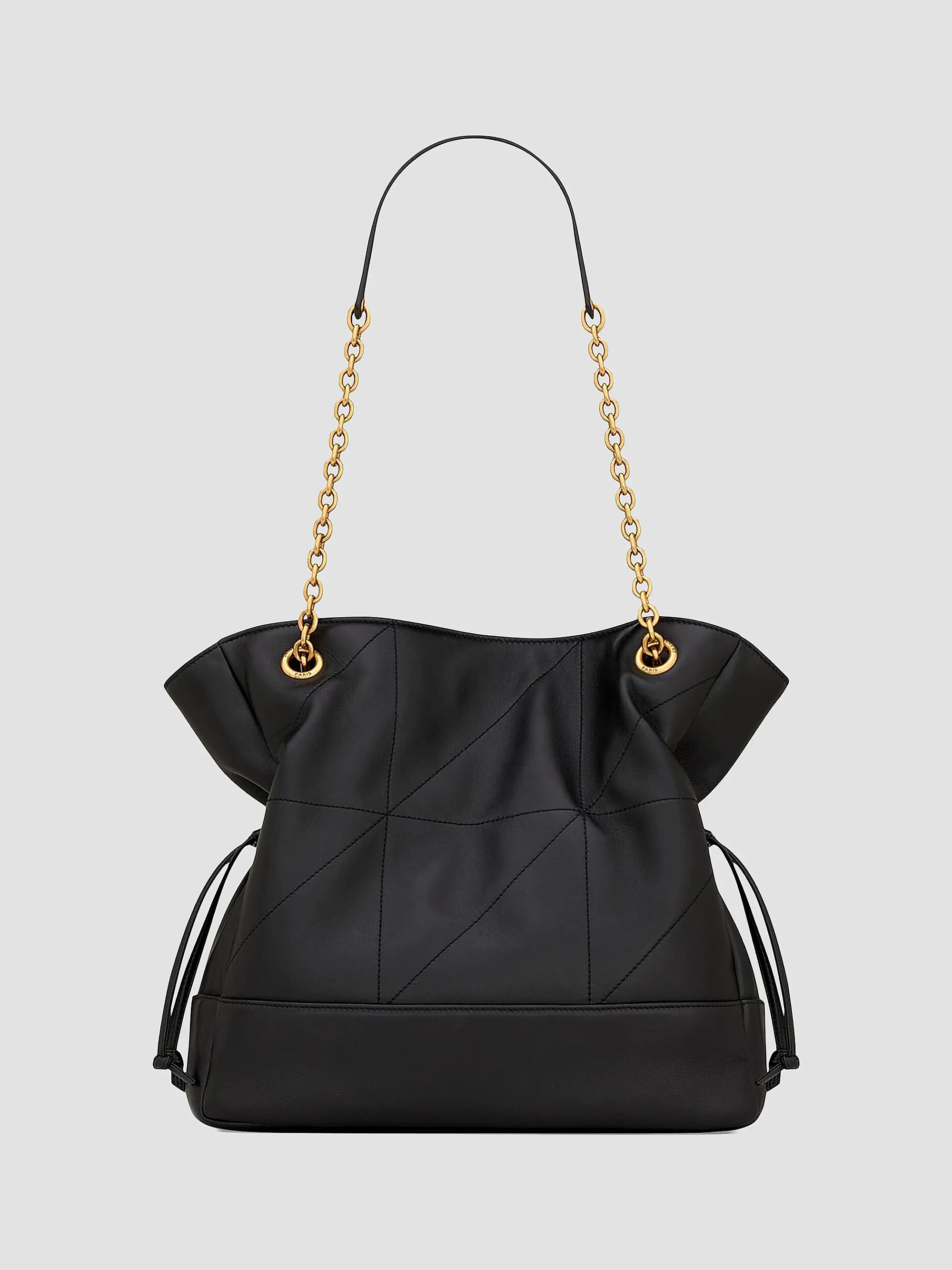 Quilted Drawstring Shoulder Bag | Gold Chain Detail