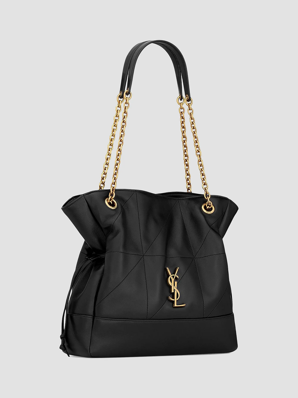 Quilted Drawstring Shoulder Bag | Gold Chain Detail