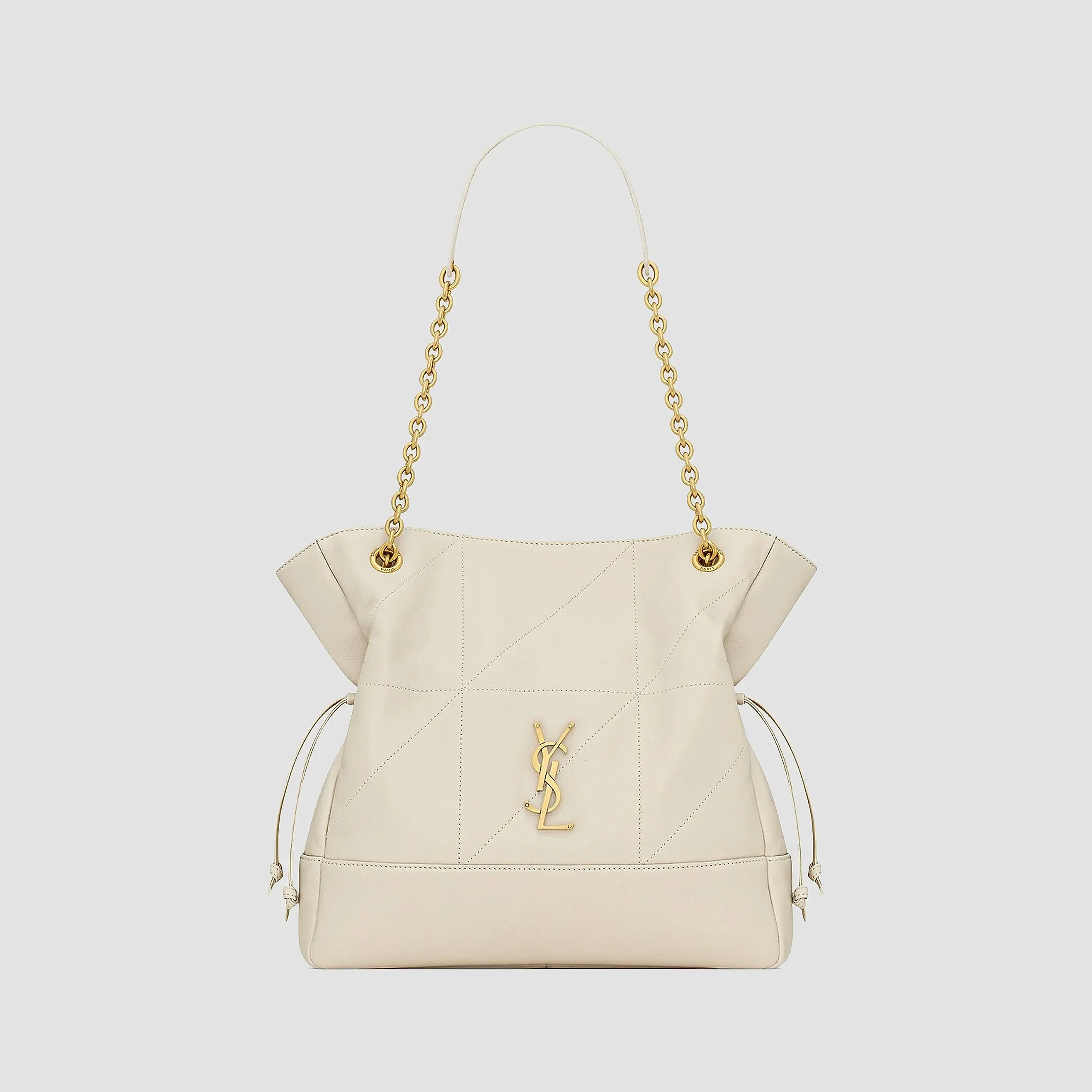 Quilted Drawstring Shoulder Bag | Gold Chain Detail
