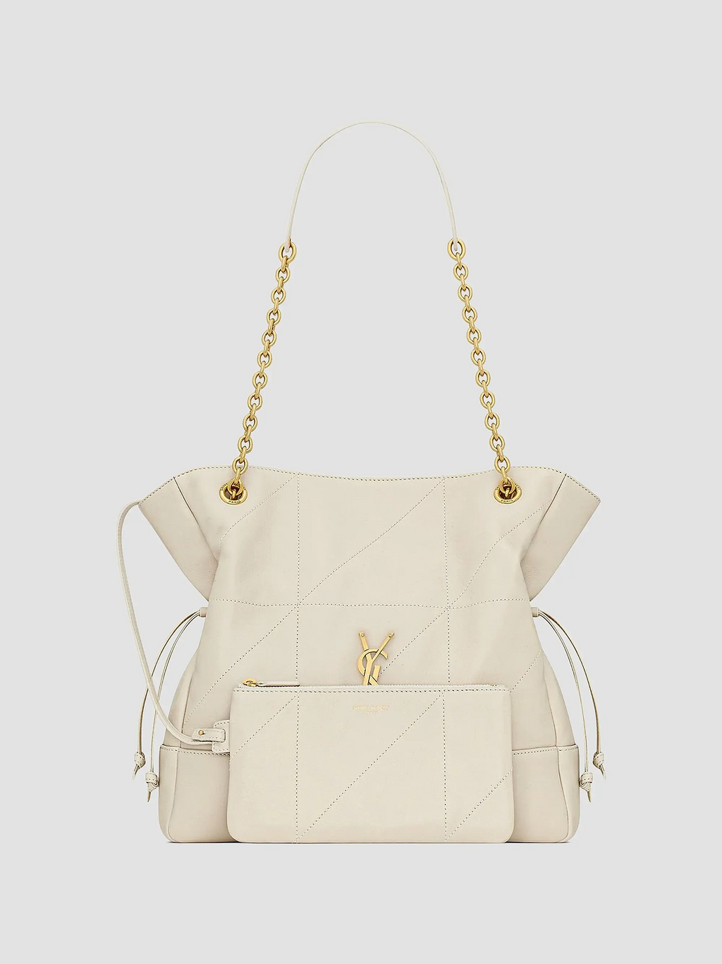 Quilted Drawstring Shoulder Bag | Gold Chain Detail