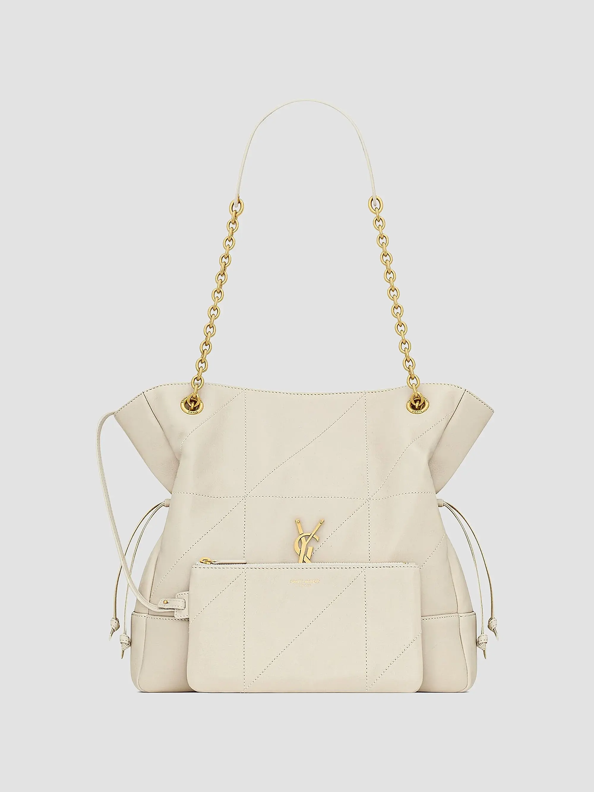 Quilted Drawstring Shoulder Bag | Gold Chain Detail