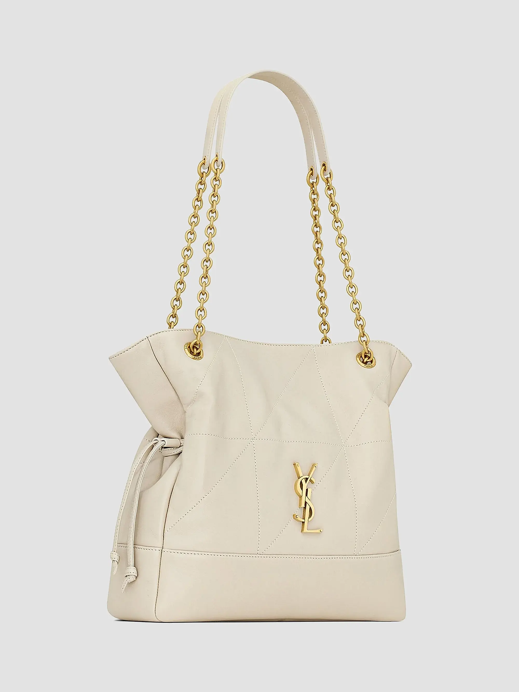 Quilted Drawstring Shoulder Bag | Gold Chain Detail