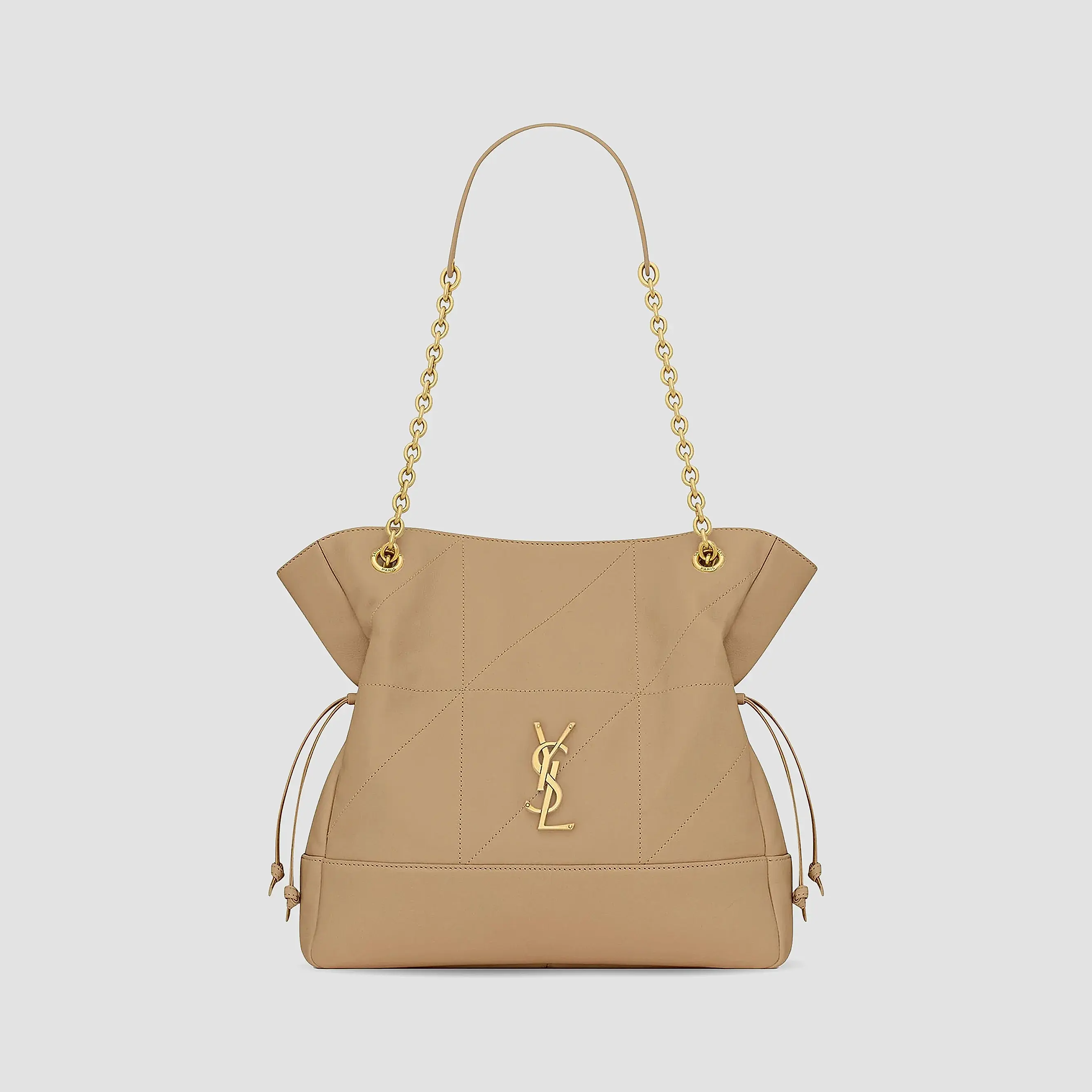 Quilted Drawstring Shoulder Bag | Gold Chain Detail