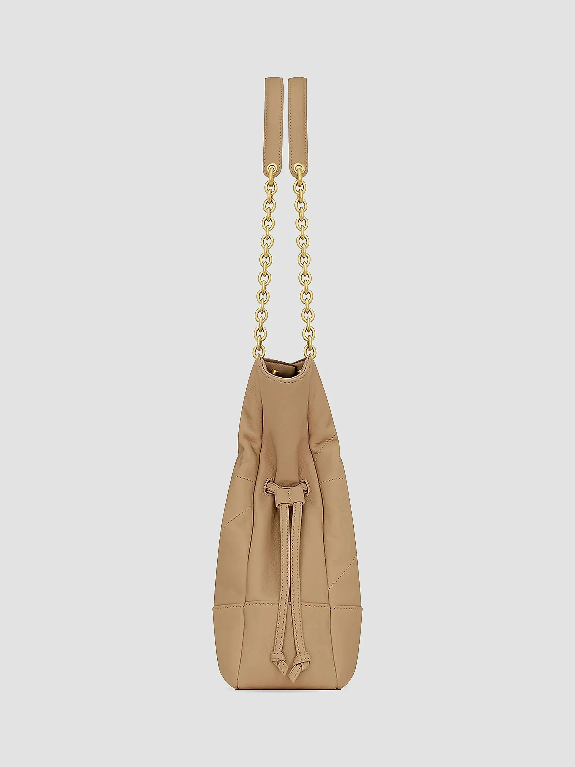 Quilted Drawstring Shoulder Bag | Gold Chain Detail