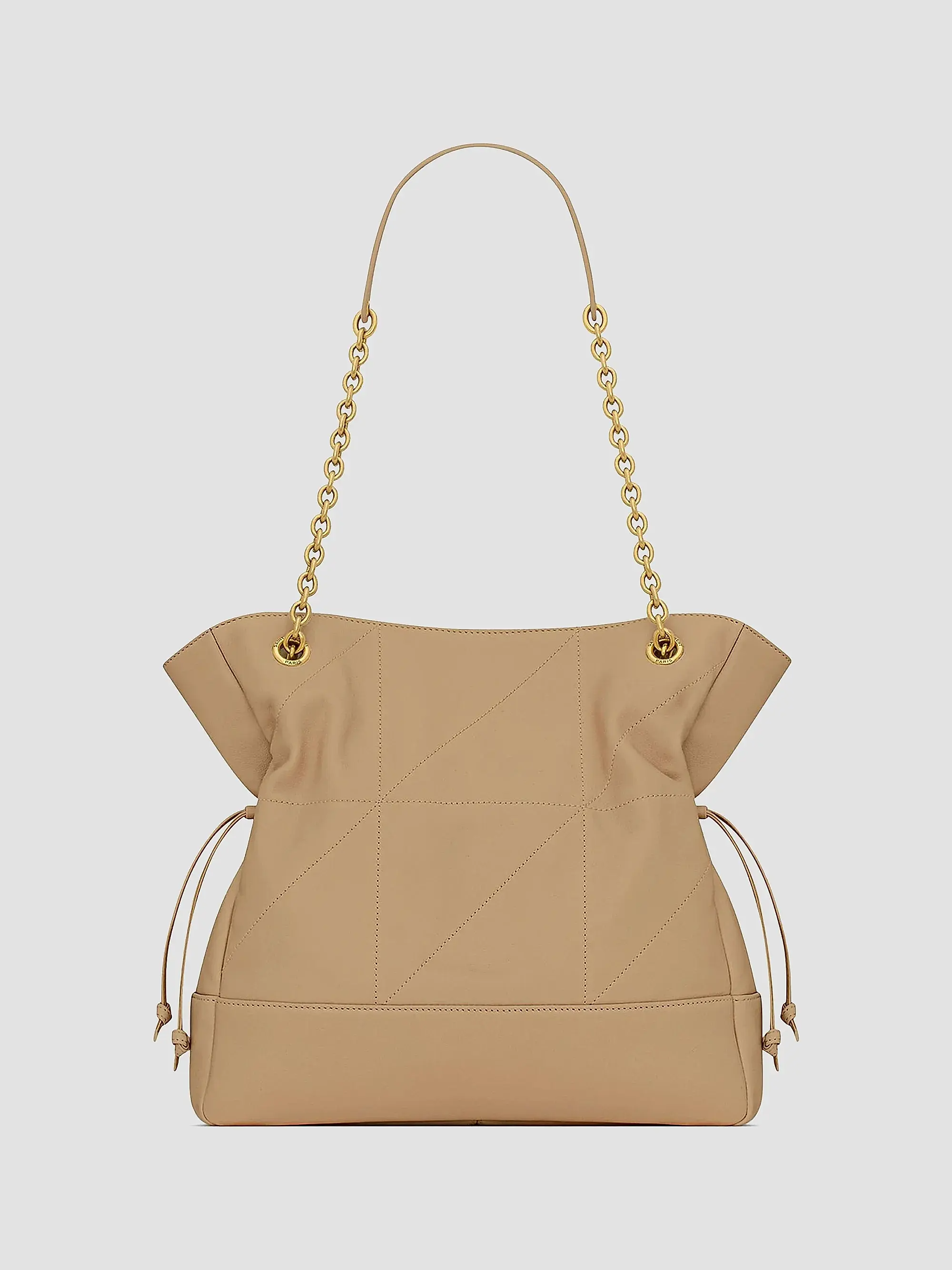 Quilted Drawstring Shoulder Bag | Gold Chain Detail