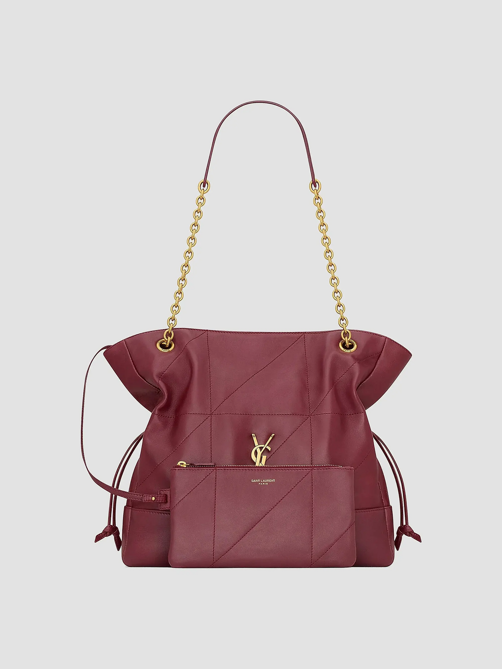 Quilted Drawstring Shoulder Bag | Gold Chain Detail