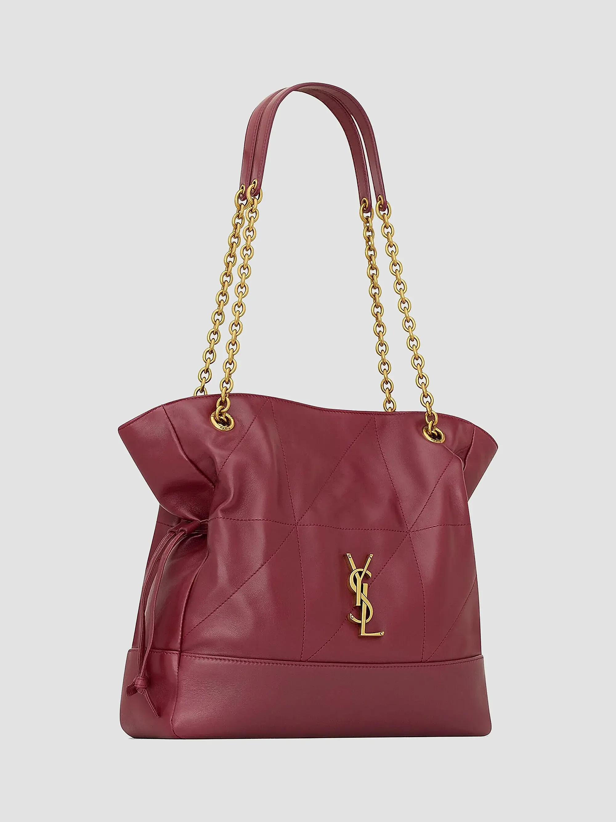 Quilted Drawstring Shoulder Bag | Gold Chain Detail