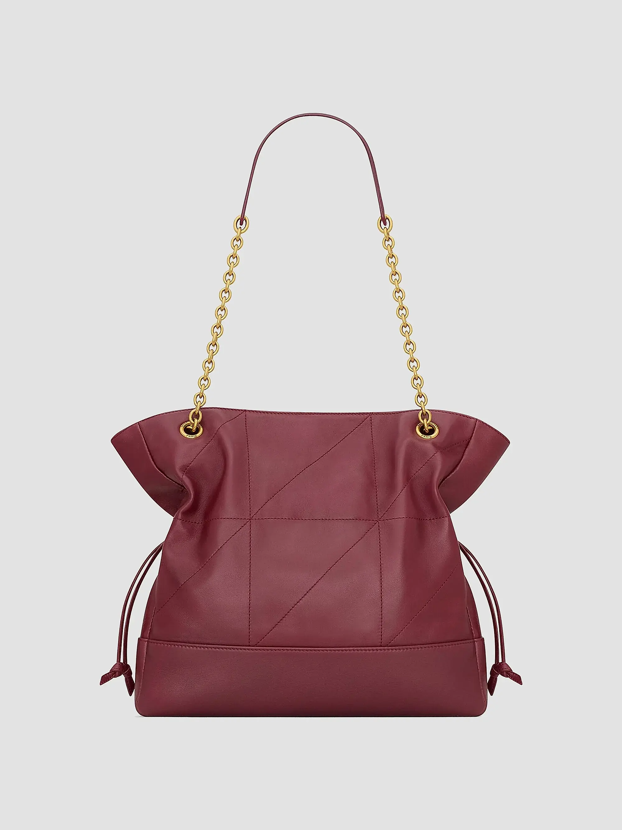 Quilted Drawstring Shoulder Bag | Gold Chain Detail