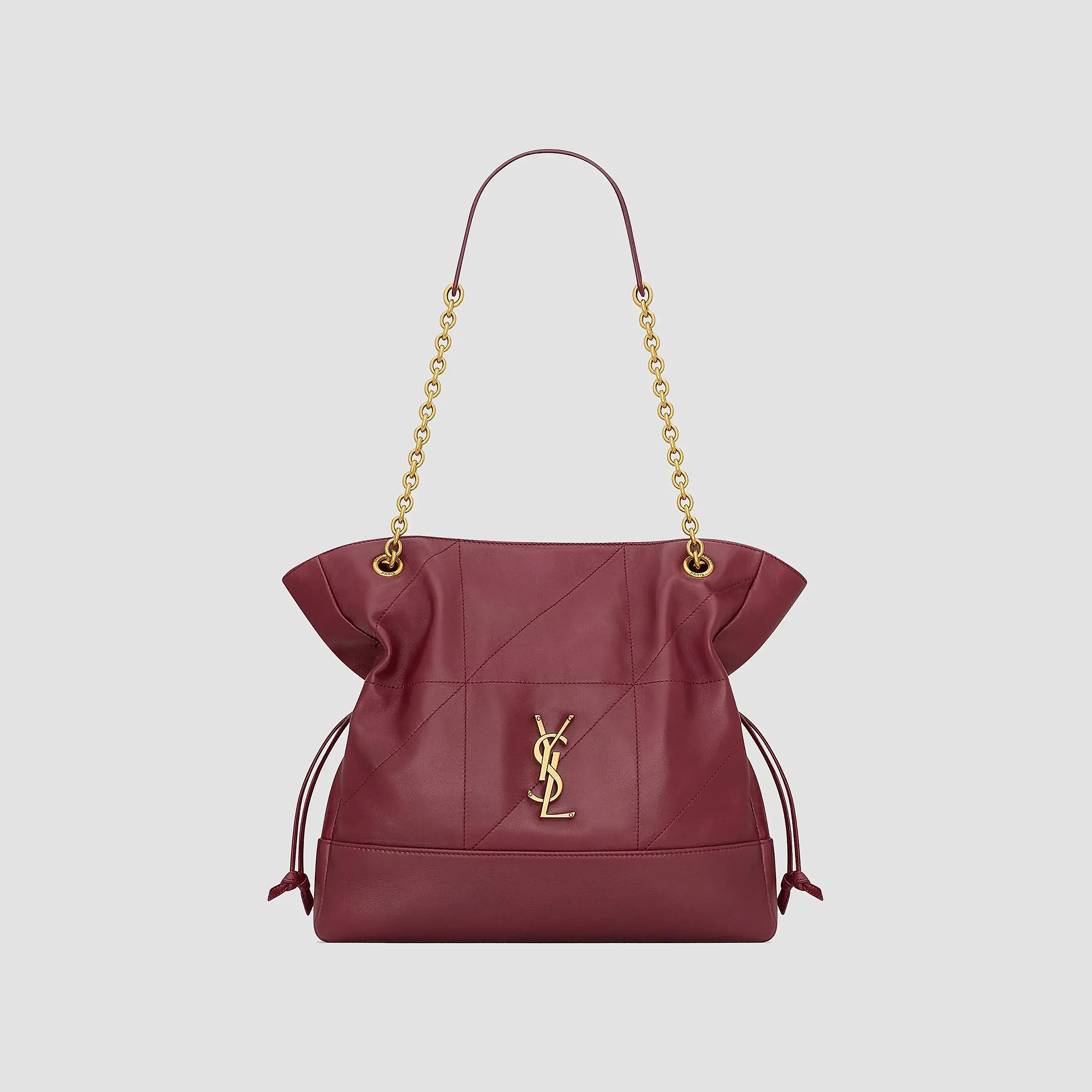 Quilted Drawstring Shoulder Bag | Gold Chain Detail
